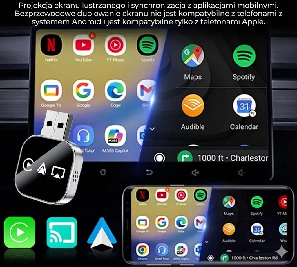 Bezprzewodowy adapter CarPlay V3 – Wyświetlanie na ekranie