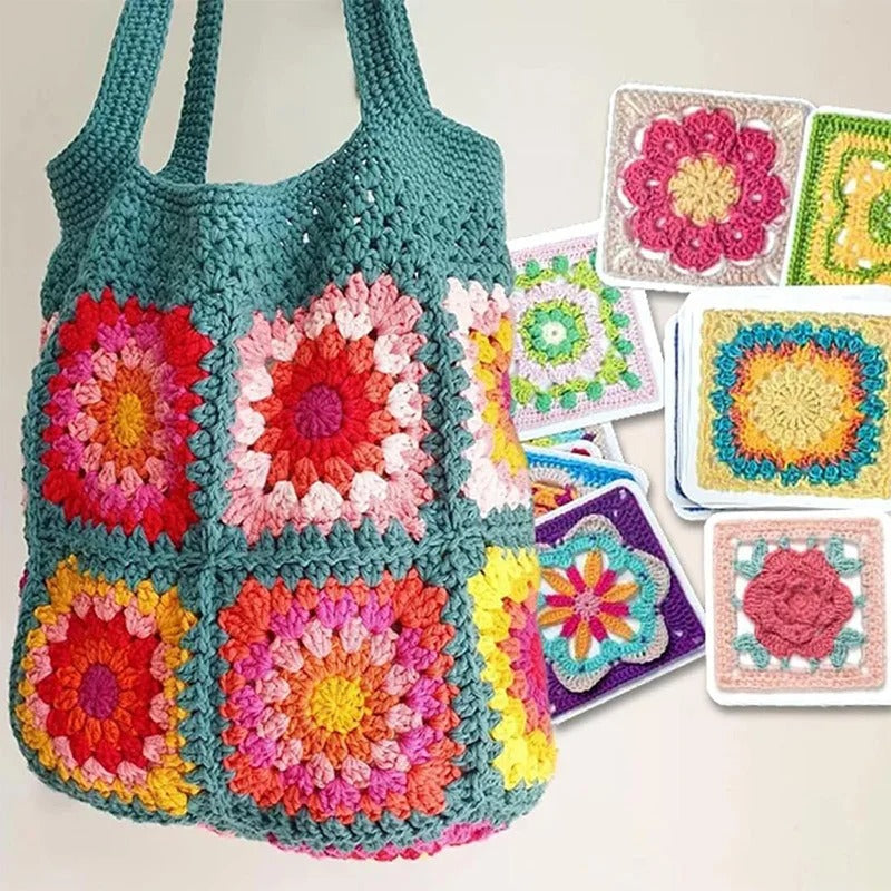 CrochetCards: Zestaw Kart z Wzorami - Przewodnik po Szydełkowaniu Kwadratów