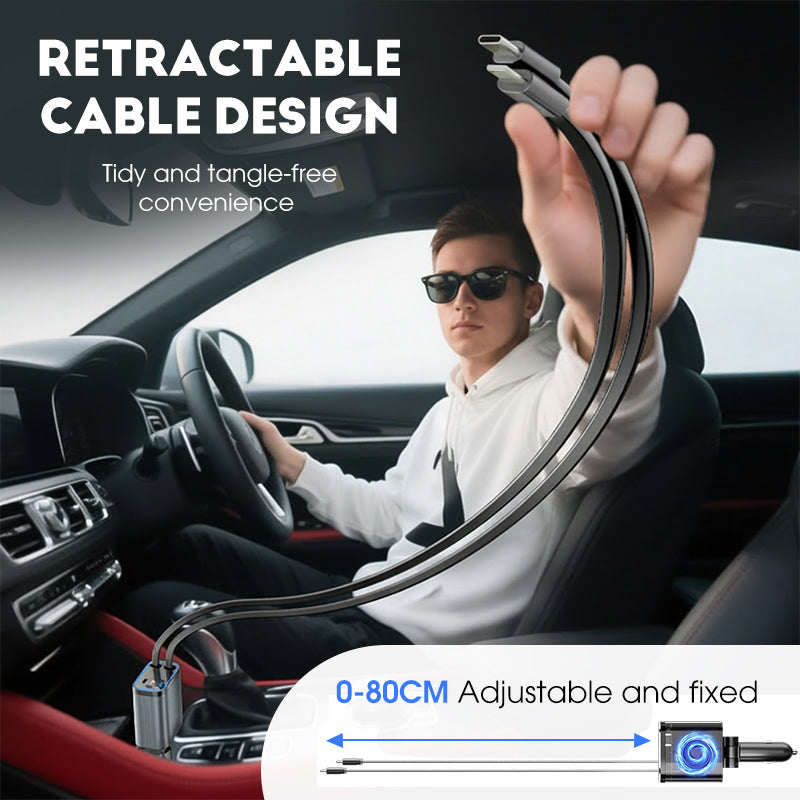 ✨Superszybka Ładowarka Samochodowa 4 w 1 (90W) – Zwijane Kable i Gwieździste Oświetlenie 🚗🌌