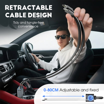 ✨Superszybka Ładowarka Samochodowa 4 w 1 (90W) – Zwijane Kable i Gwieździste Oświetlenie 🚗🌌